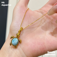 Little Turtle Turtle Necklace Natural Marine Stone 925 Silver Gold Plated Necklace