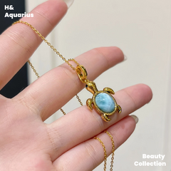Little Turtle Turtle Necklace Natural Marine Stone 925 Silver Gold Plated Necklace