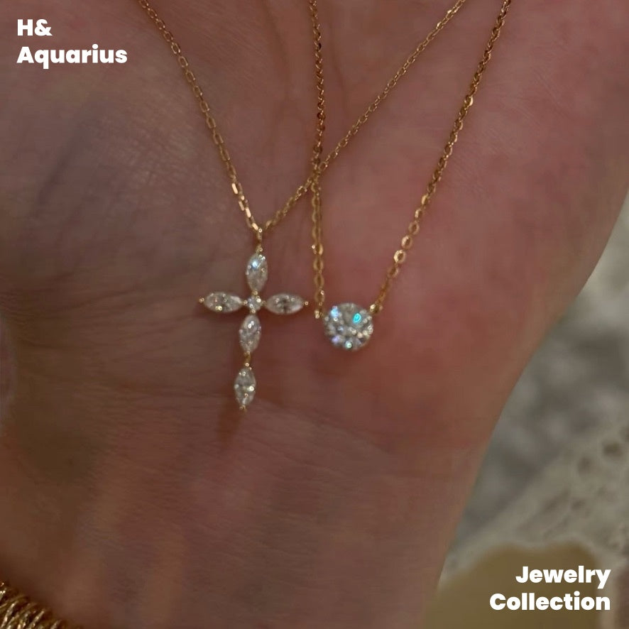Pendant & Chain: 925 Silver & Zirconia Starfall Necklace and 925 Silver & Zirconia Cross Fringe Necklace