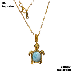 Little Turtle Turtle Necklace Natural Marine Stone 925 Silver Gold Plated Necklace