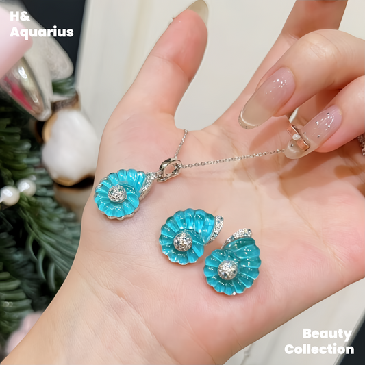 925 silver synthetic zircon silver products small conch necklace/earrings blue light luxury niche silver jewelry