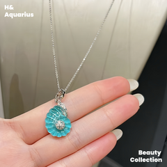 925 silver synthetic zircon silver products small conch necklace/earrings blue light luxury niche silver jewelry