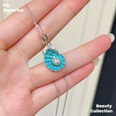 925 silver synthetic zircon silver products small conch necklace/earrings blue light luxury niche silver jewelry