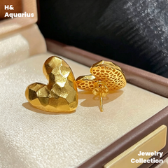 925 Silver Hammered Heart Studs - Gold Plated Minimalist Casual Earrings