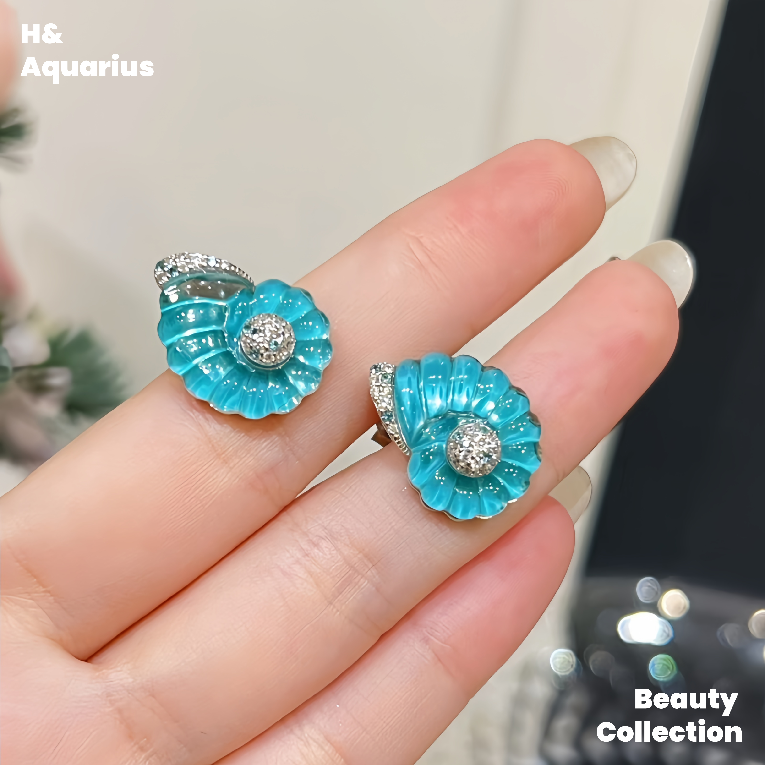 925 silver synthetic zircon silver products small conch necklace/earrings blue light luxury niche silver jewelry
