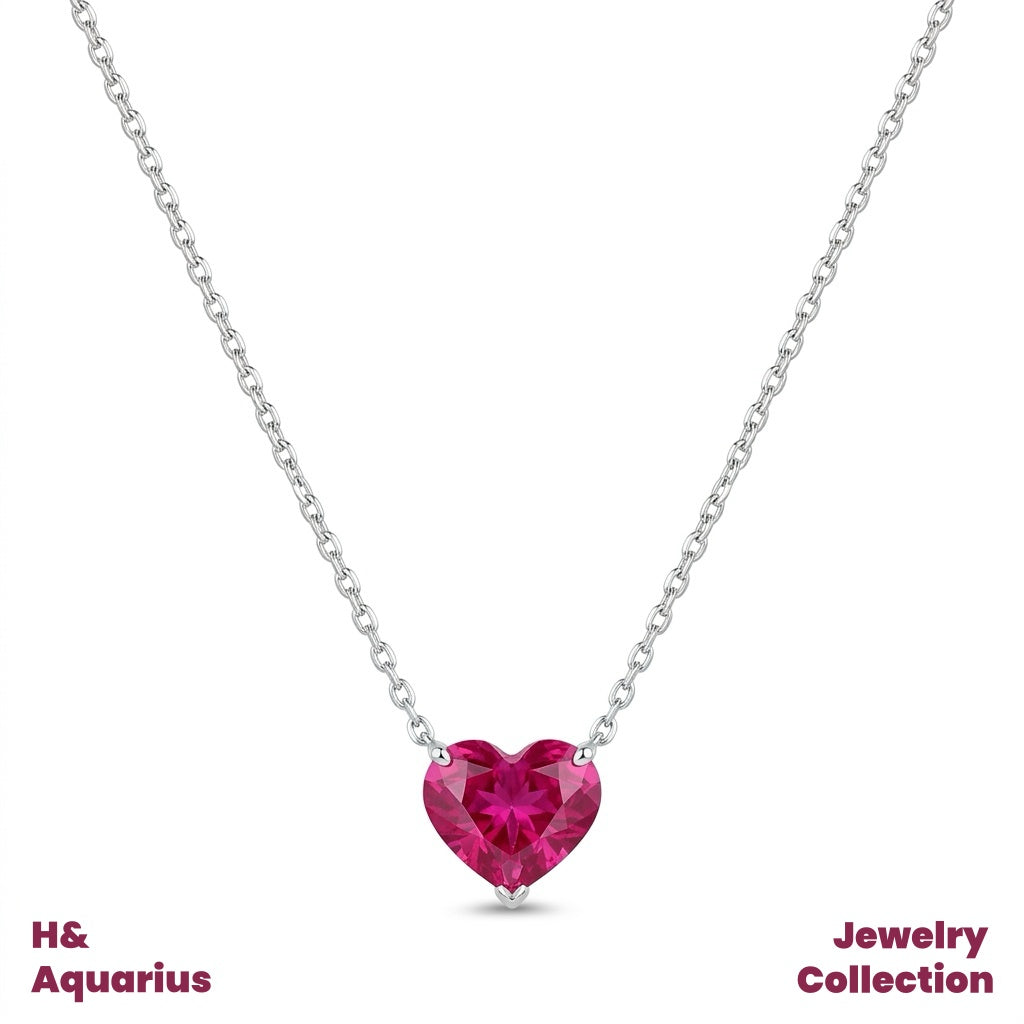 Pendant & Chain: 925 Silver & Zirconia Berry Heart Necklace - Minimalist Everyday Luxury Chain