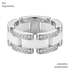 925 Silver & Ceramic White Glaze Ring - Minimalist Luxury Statement Ring
