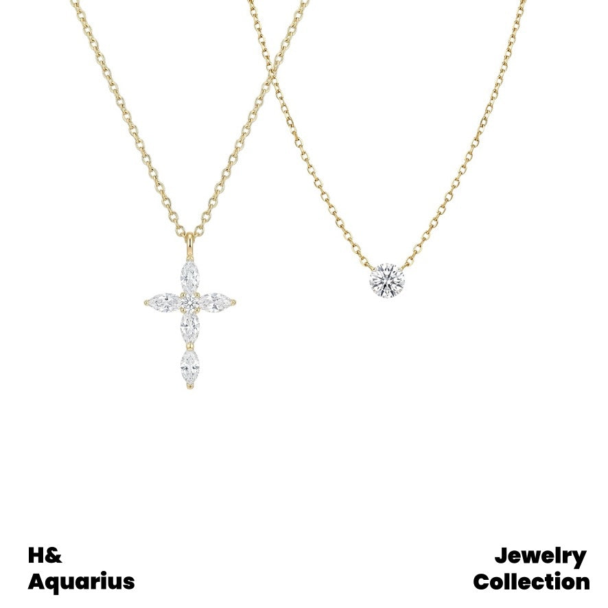 Pendant & Chain: 925 Silver & Zirconia Starfall Necklace and 925 Silver & Zirconia Cross Fringe Necklace