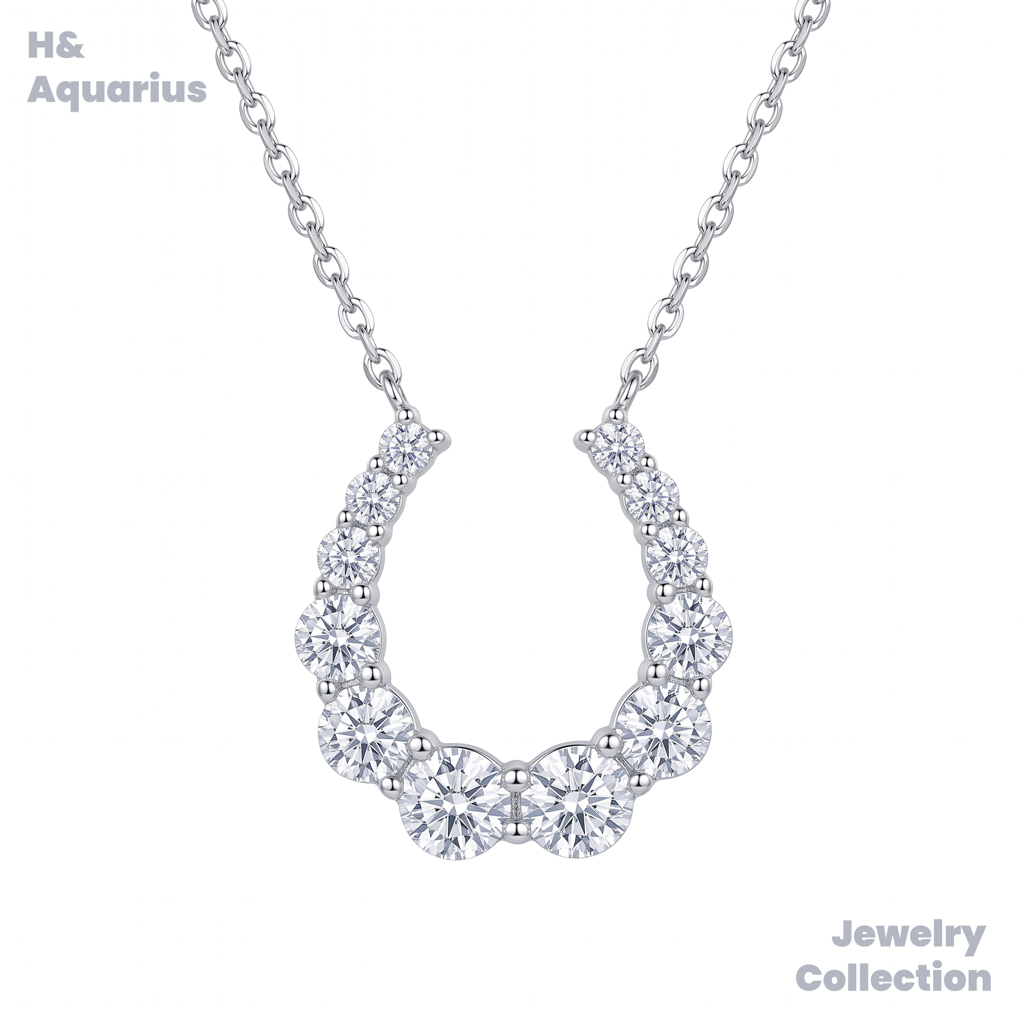 Pendant & Chain: 925 Silver & Zirconia Dewdrop Horseshoe Necklace - Minimalist Everyday Chain