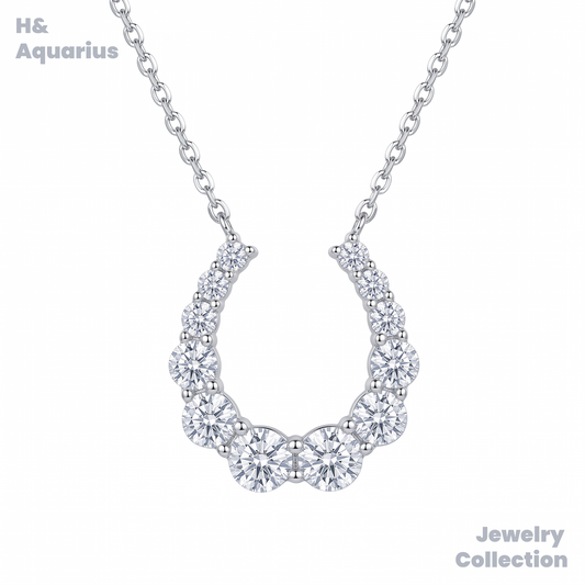 Pendant & Chain: 925 Silver & Zirconia Dewdrop Horseshoe Necklace - Minimalist Everyday Chain
