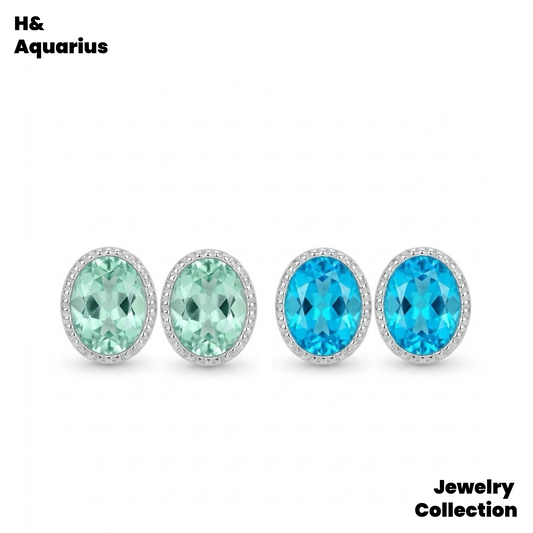 Synthetic YAG Double Wave Earrings - 925 Silver Lab-Created Colorful Luxury Studs