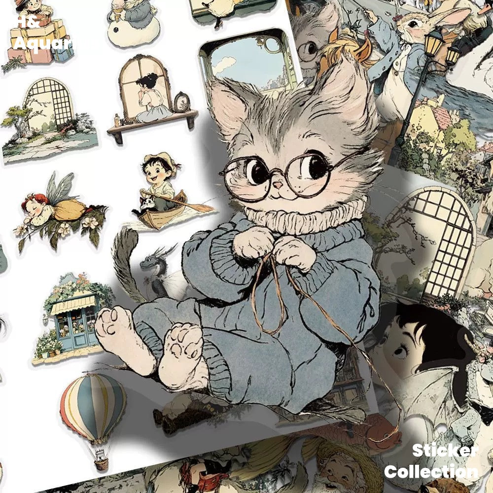 [Transparent] 160 pieces of fairy tale sticker cartoon ancient American retro notebook material waterproof biy sticker