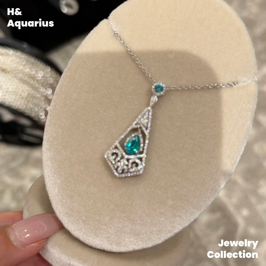 Synthetic YAG Neon Sea Temple Pendant - 925 Silver Luxury Colorful Minimalist Necklace