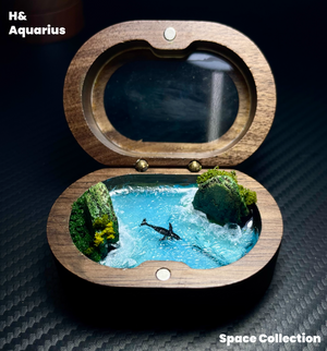 Oval Wooden Box with Whale Resin Art