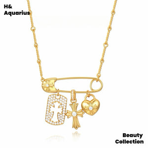 925 Silver Gold Zirconia Pendant Chain, Versatile DIY Necklace（Pendant chain is crafted from 925 silver with synthetic zirconia. This gold-toned necklace or collarbone chain is versatile and suitable for DIY styling）