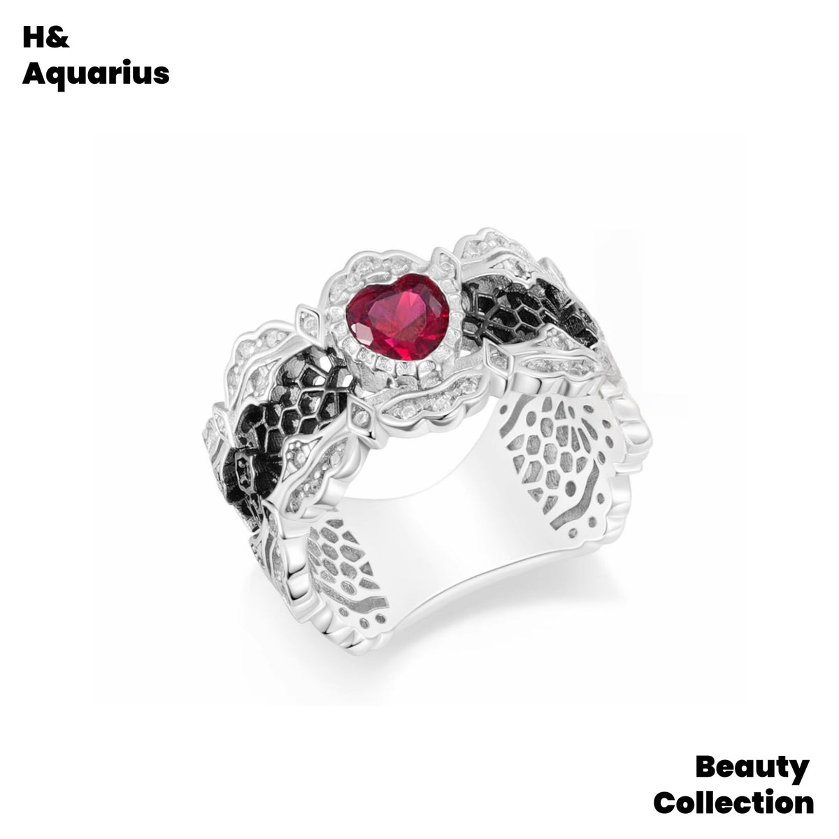 925 Silver Synthetic Zircon Ring Black Skeleton Center Stone Ring Handmade Light Luxury Black Ring