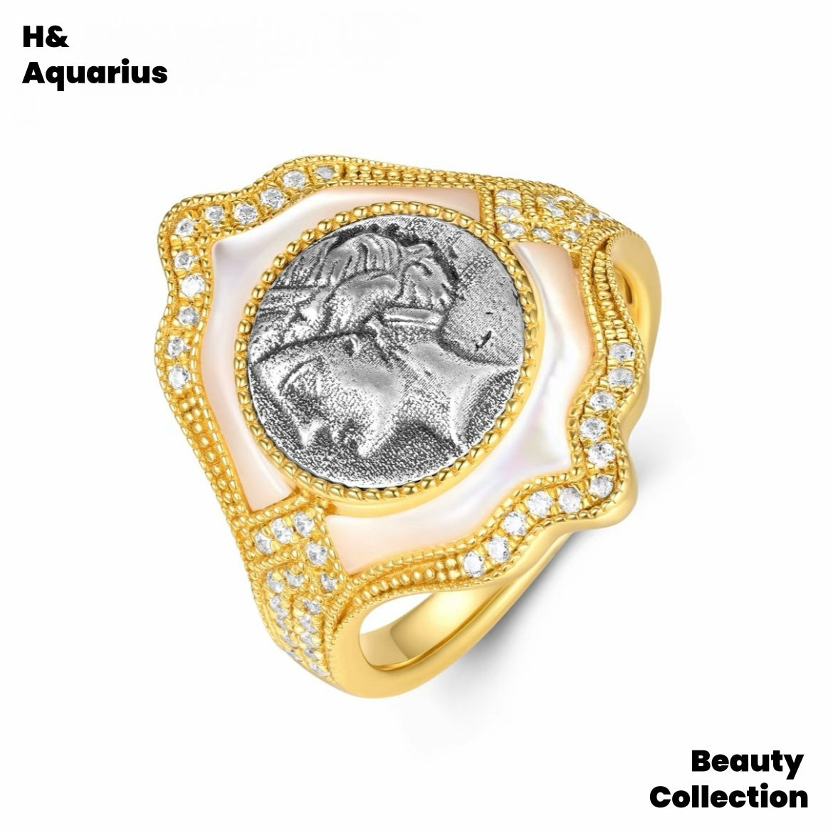925 Silver Synthetic Zircon Ring Antique Coin Ring Vintage Court Style Versatile Ring