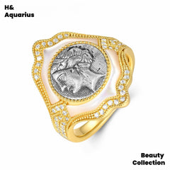 925 Silver Synthetic Zircon Ring Antique Coin Ring Vintage Court Style Versatile Ring
