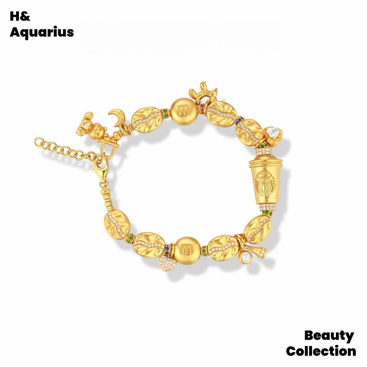 925 silver synthetic zircon bracelet coffee bean bracelet gold light luxury Chinese ethnic style bracelet