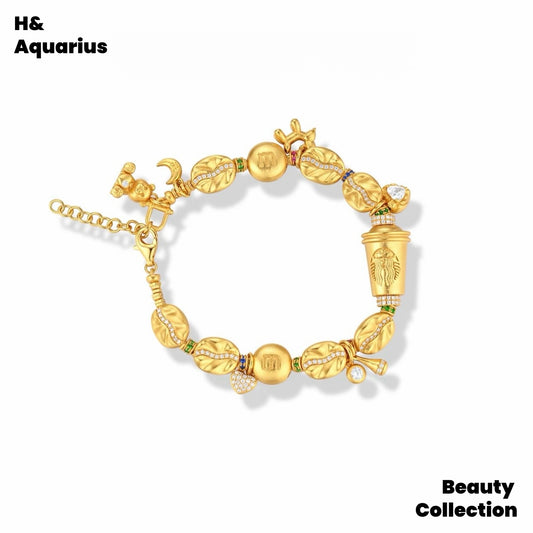 925 silver synthetic zircon bracelet coffee bean bracelet gold light luxury Chinese ethnic style bracelet
