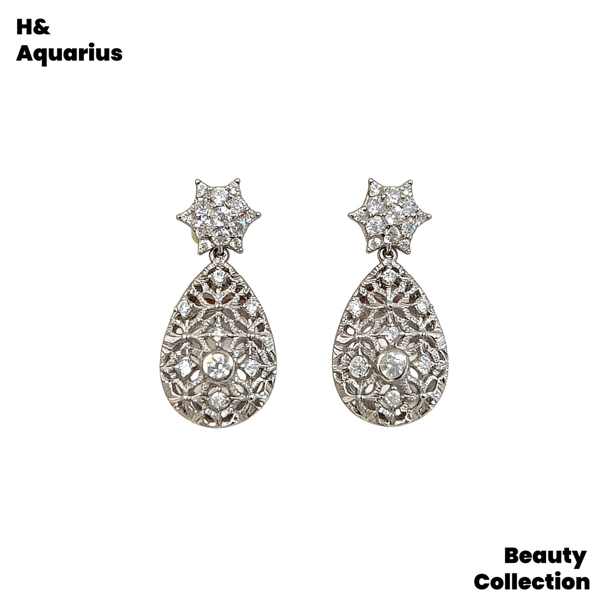925 Silver Synthetic Zircon Earrings Water Drop Lace Earrings Silver Light Luxury Niche Personality Earrings