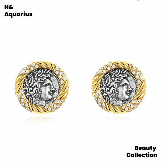 925 silver synthetic zircon earrings antique coin earrings vintage court style gold earrings