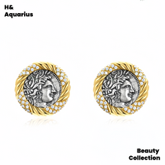 925 silver synthetic zircon earrings antique coin earrings vintage court style gold earrings