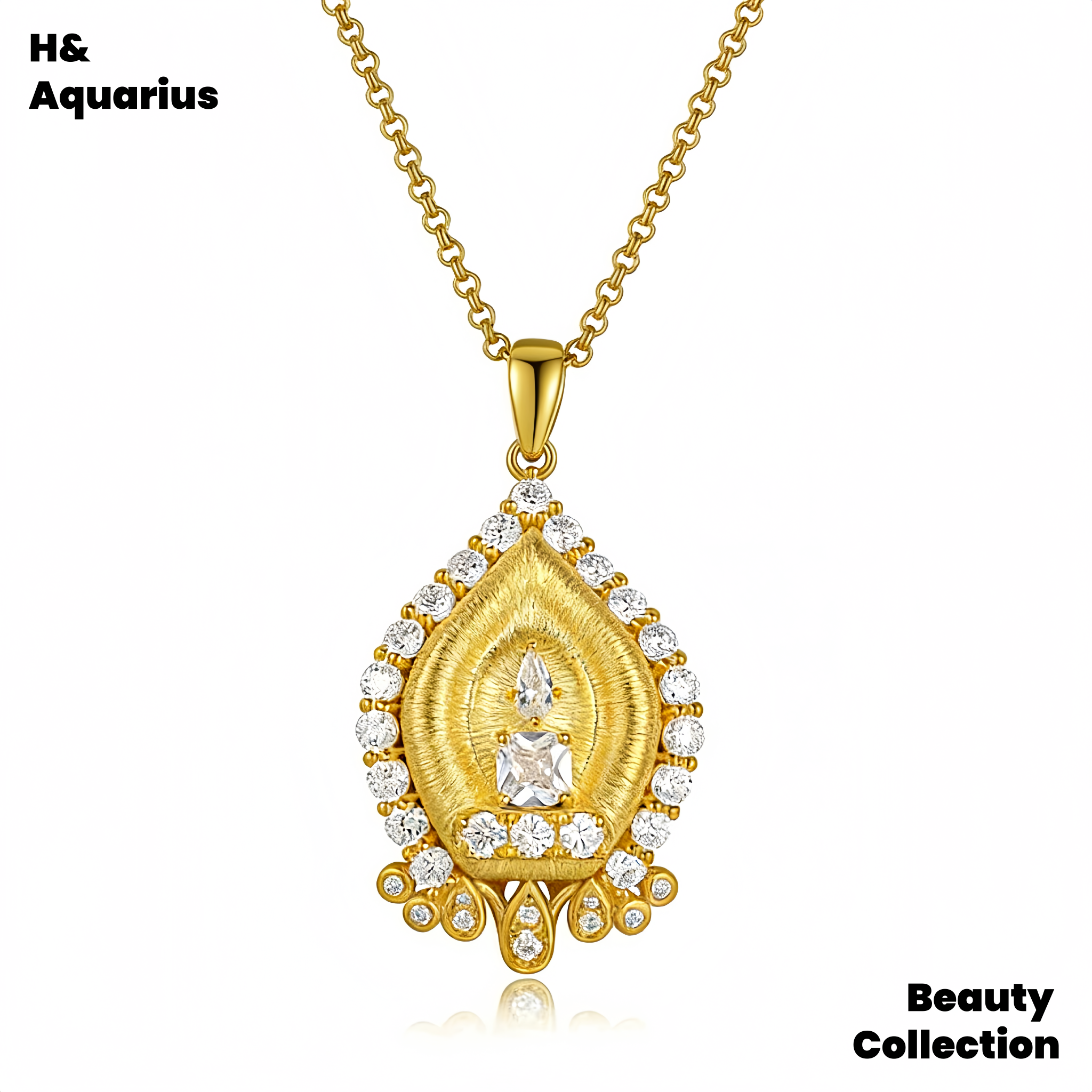 The pendant chain is 925 silver synthetic zircon white tower necklace temperament light luxury inlaid yellow necklace