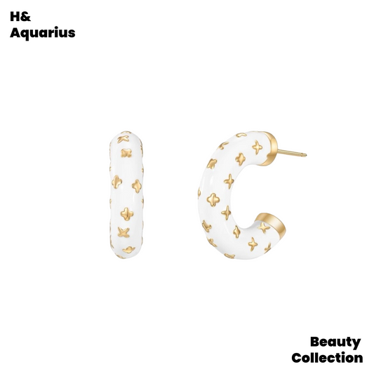 【Monogram】New Year White Earrings - Luxury Minimalist Style