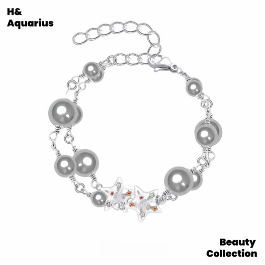 Brass bracelet reinvents the future original layered grey pearl bracelet