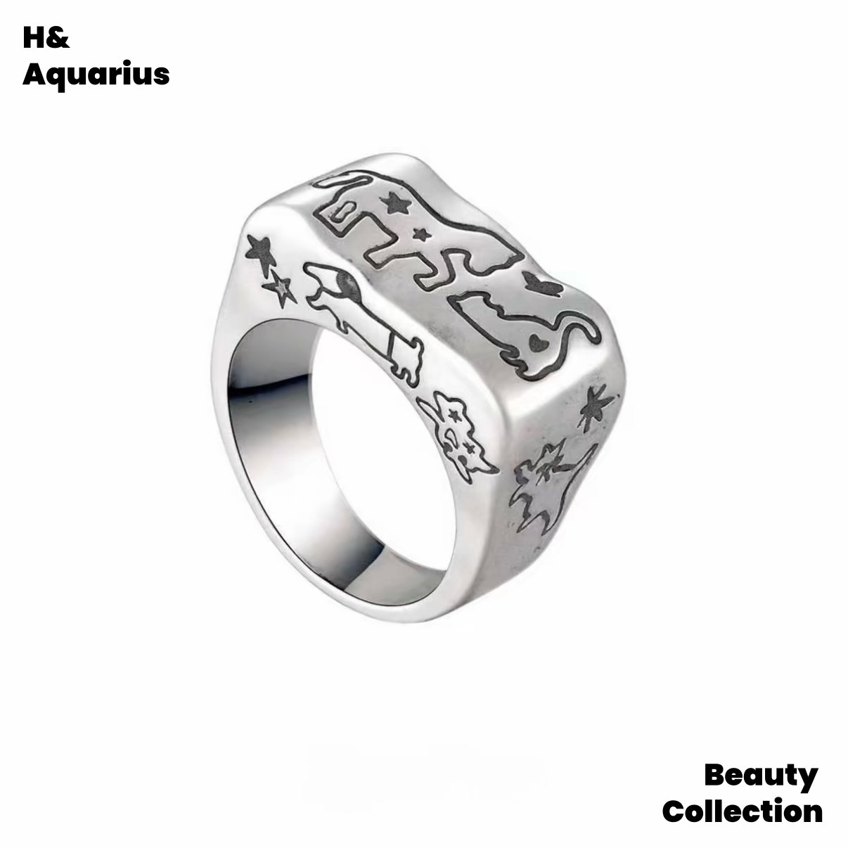 Brass ring original old hand-painted ring for men and women with a dream for a horse