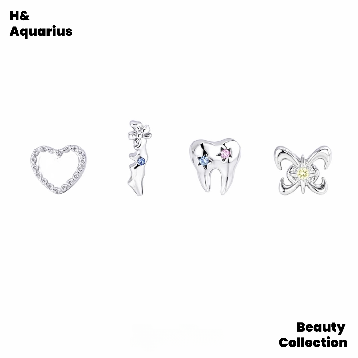 Brass zircon earrings Treasure Chest original multi-element stud earrings between the ears