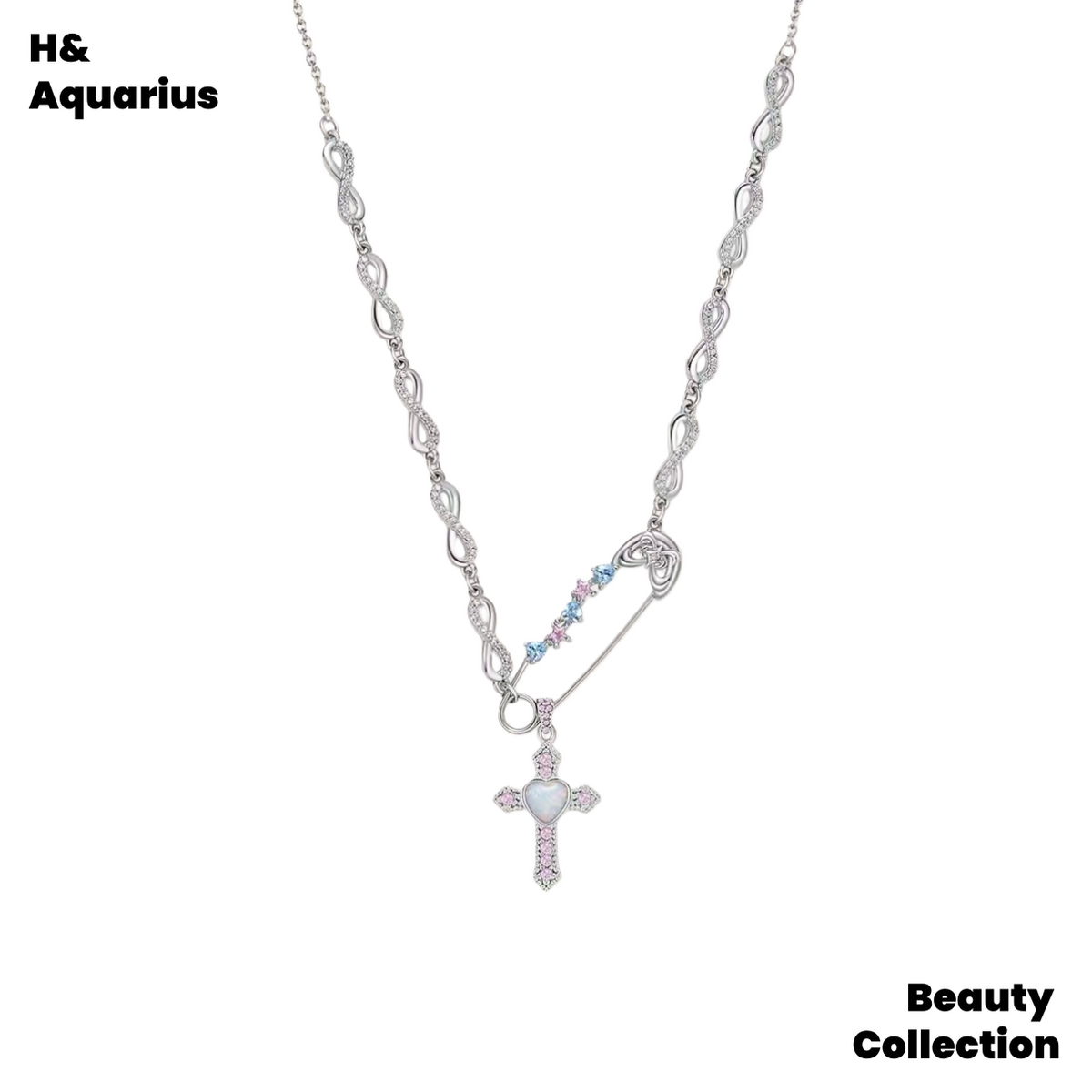 Brass Necklace - Maiden's Prayer Cross Heart Pendant