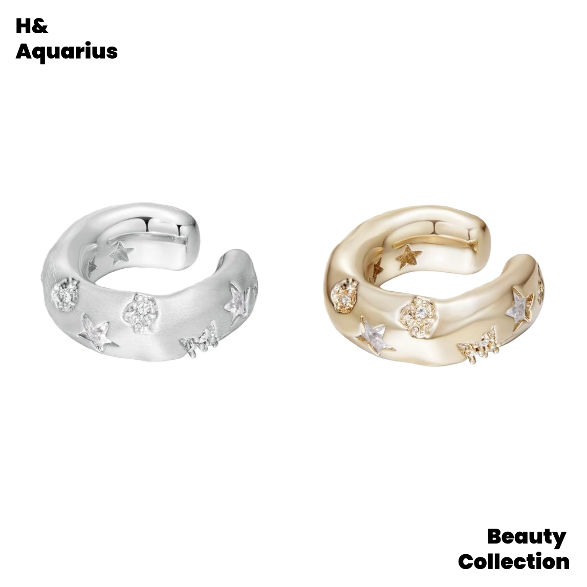 Pure Copper Ear Cuff - Celestial Series: Brushed Gold & Silver Starry Design