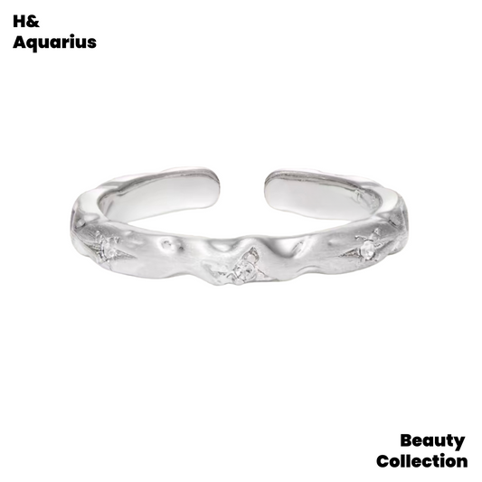 Copper-Alloy Ring with Brushed ¡®Starry Night¡¯ Texture, Plated in Real White Gold
