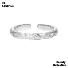 Copper-Alloy Ring with Brushed ¡®Starry Night¡¯ Texture, Plated in Real White Gold