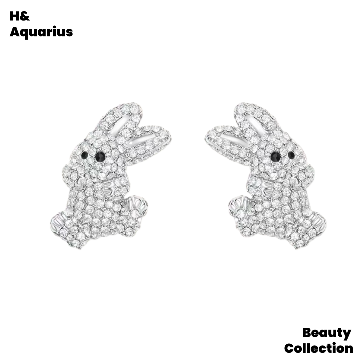 Brass Stud Earrings ¨C New Year Rabbit in Full Pav¨¦ Crystals