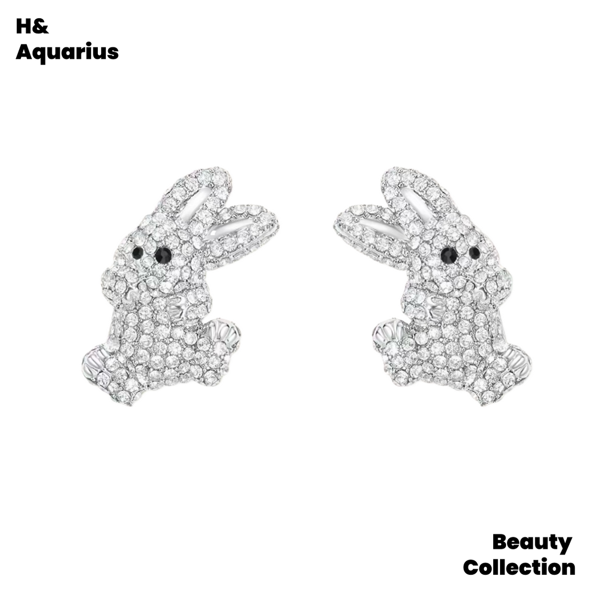 Brass Stud Earrings ¨C New Year Rabbit in Full Pav¨¦ Crystals