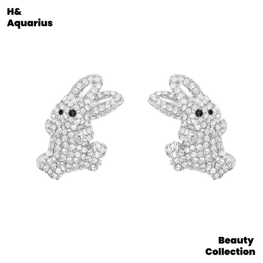 Brass Stud Earrings ¨C New Year Rabbit in Full Pav¨¦ Crystals