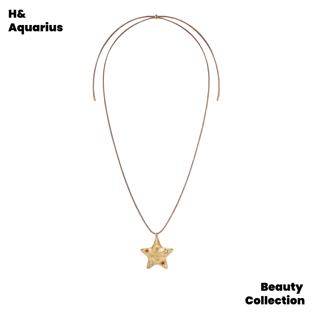 Future Reimagined Collection: Brass & Gold-Plated Star Pendant on Brown Waxed Cord Necklace