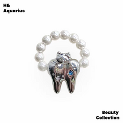 Copper Alloy Ring - Original Fade-Resistant Happy Cat Life Tooth Pearl Ring