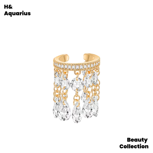 K Gold-Plated Plume Crown New Year Luxe Tassel Ear Cuffs