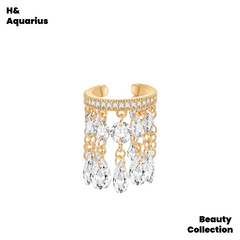 K Gold-Plated Plume Crown New Year Luxe Tassel Ear Cuffs
