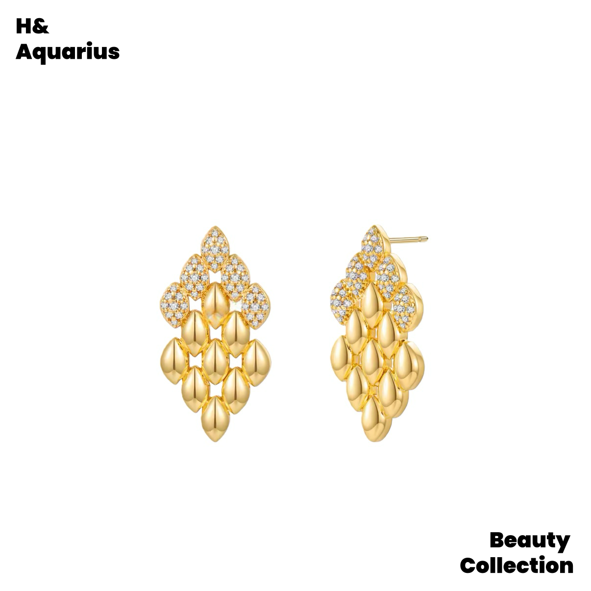 Gold Plated New Year Earrings for Her - Teardrop Dangle Earrings Luxury Gift