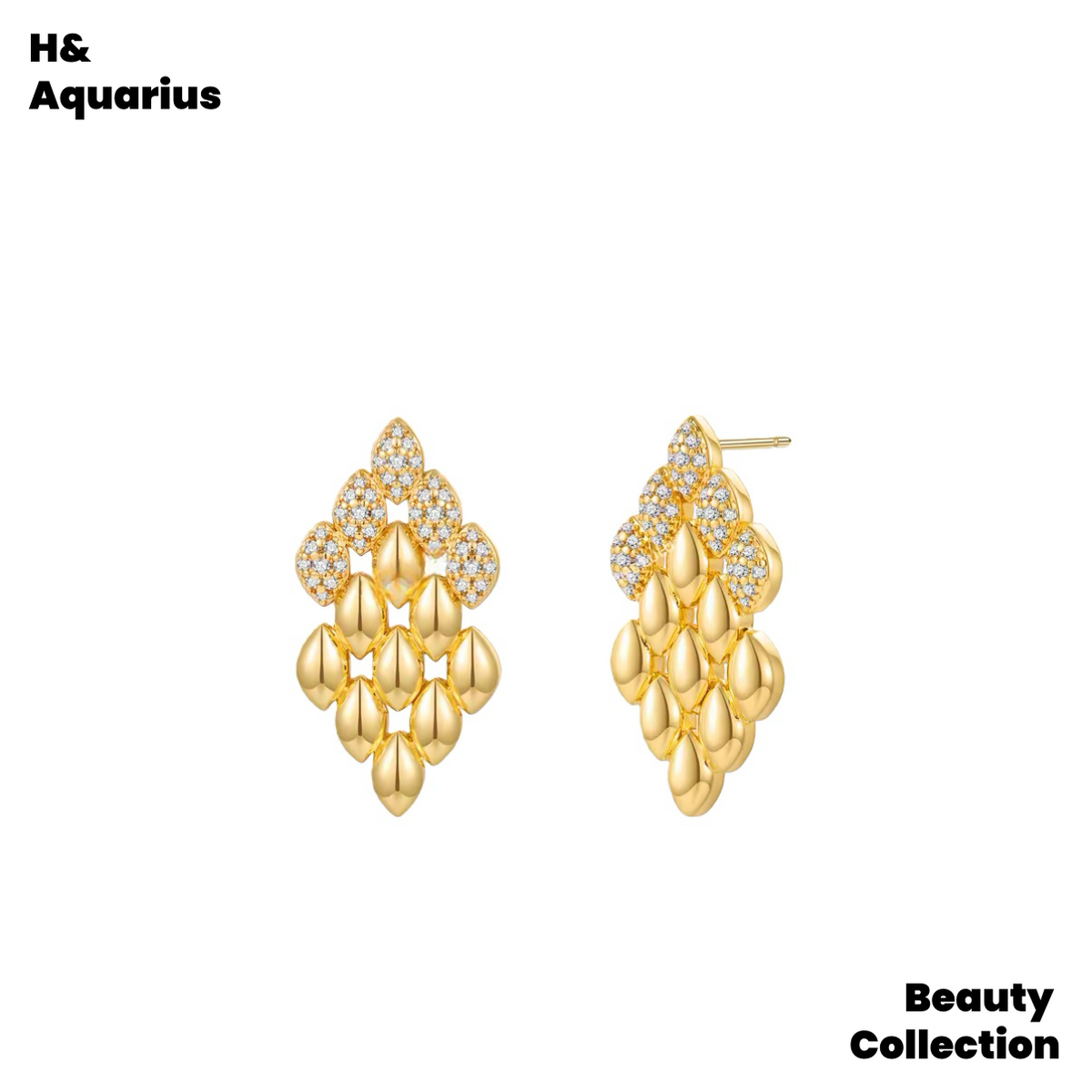Gold Plated New Year Earrings for Her - Teardrop Dangle Earrings Luxury Gift
