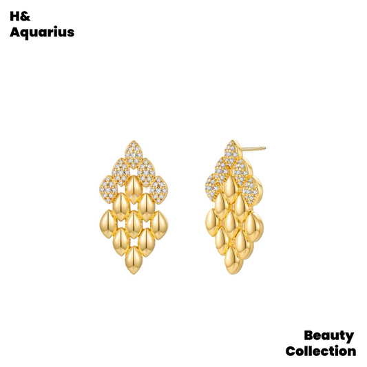 Gold Plated New Year Earrings for Her - Teardrop Dangle Earrings Luxury Gift