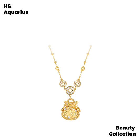 Gold Plated Fortune Bag Coin Necklace - Traditional Chinese New Year Gift Pendant