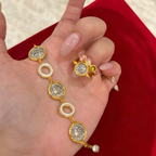 18K gold-plated sterling silver coin bracelet with mother-of-pearl ring accents