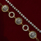 18K gold-plated sterling silver coin bracelet with mother-of-pearl ring accents