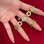 18K gold-plated sterling silver coin bracelet with mother-of-pearl ring accents